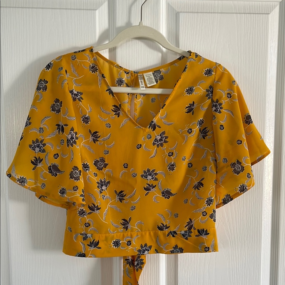 Japna V-Neck Flutter Sleeve Crop Top